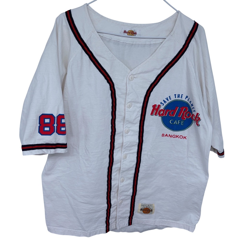 Vintage '88 Hard Rock Cafe Bangkok Baseball Jersey‎ Shirt Large White Vtg 80s